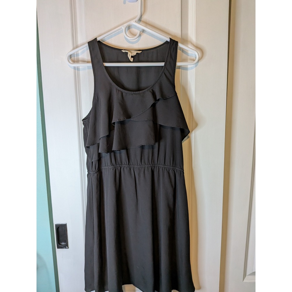 BCBGeneration Black Tiered Ruffle Mini Dress Sleeveless Elastic Waist Size M